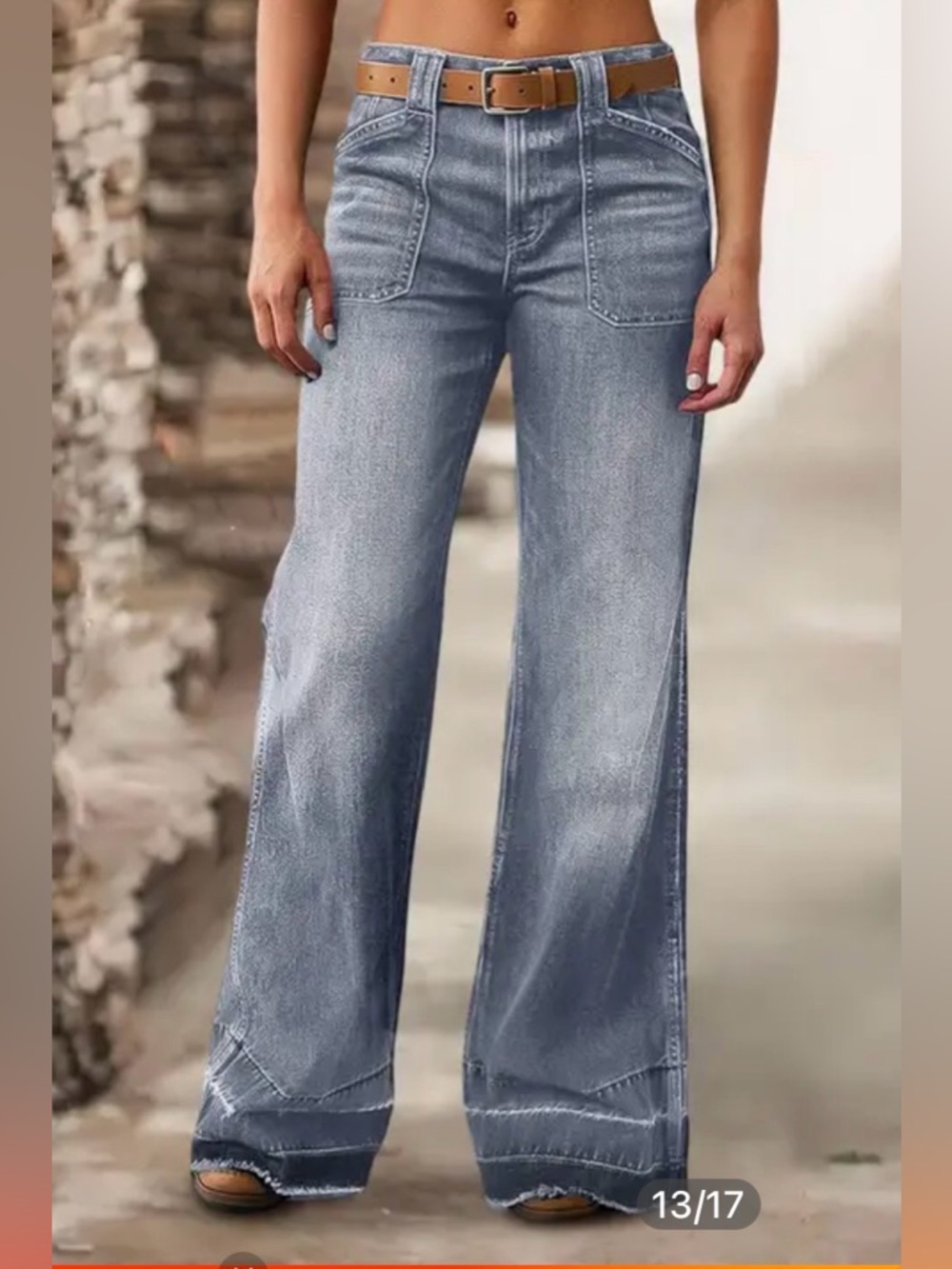 Flamingals Wash Stitch Detail Raw Hem Mid Waist Wide Leg Jeans Size Medium NWT